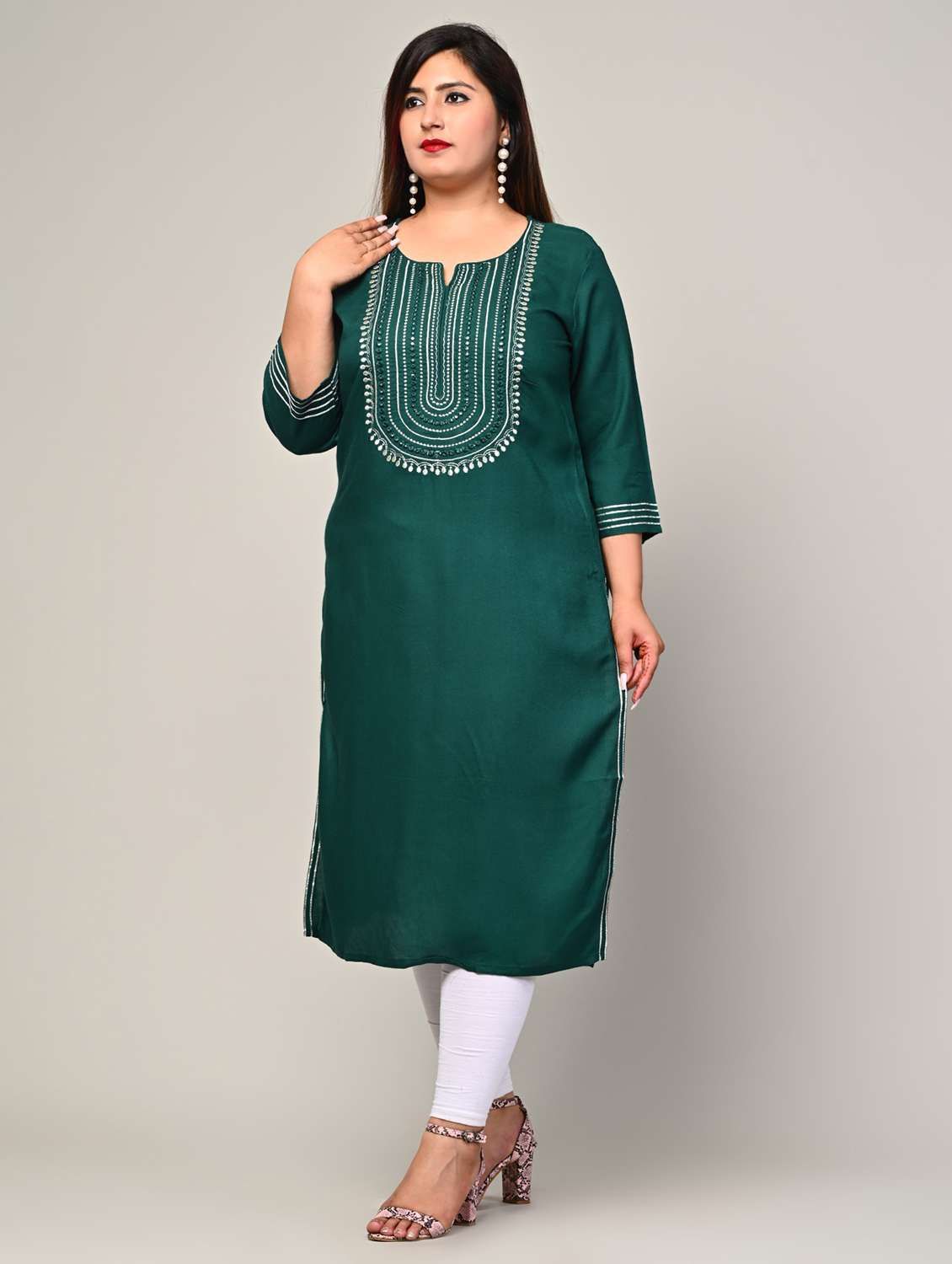 women plus size three quarter sleeve straight kurta - 22076591 -  Standard Image - 1