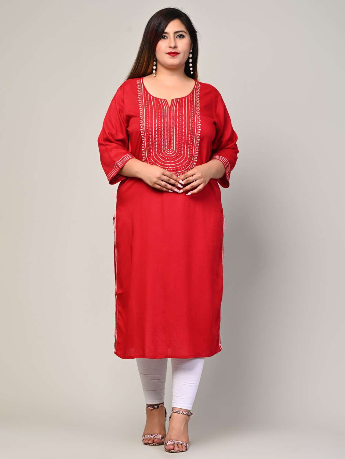 women plus size three quarter sleeve straight kurta