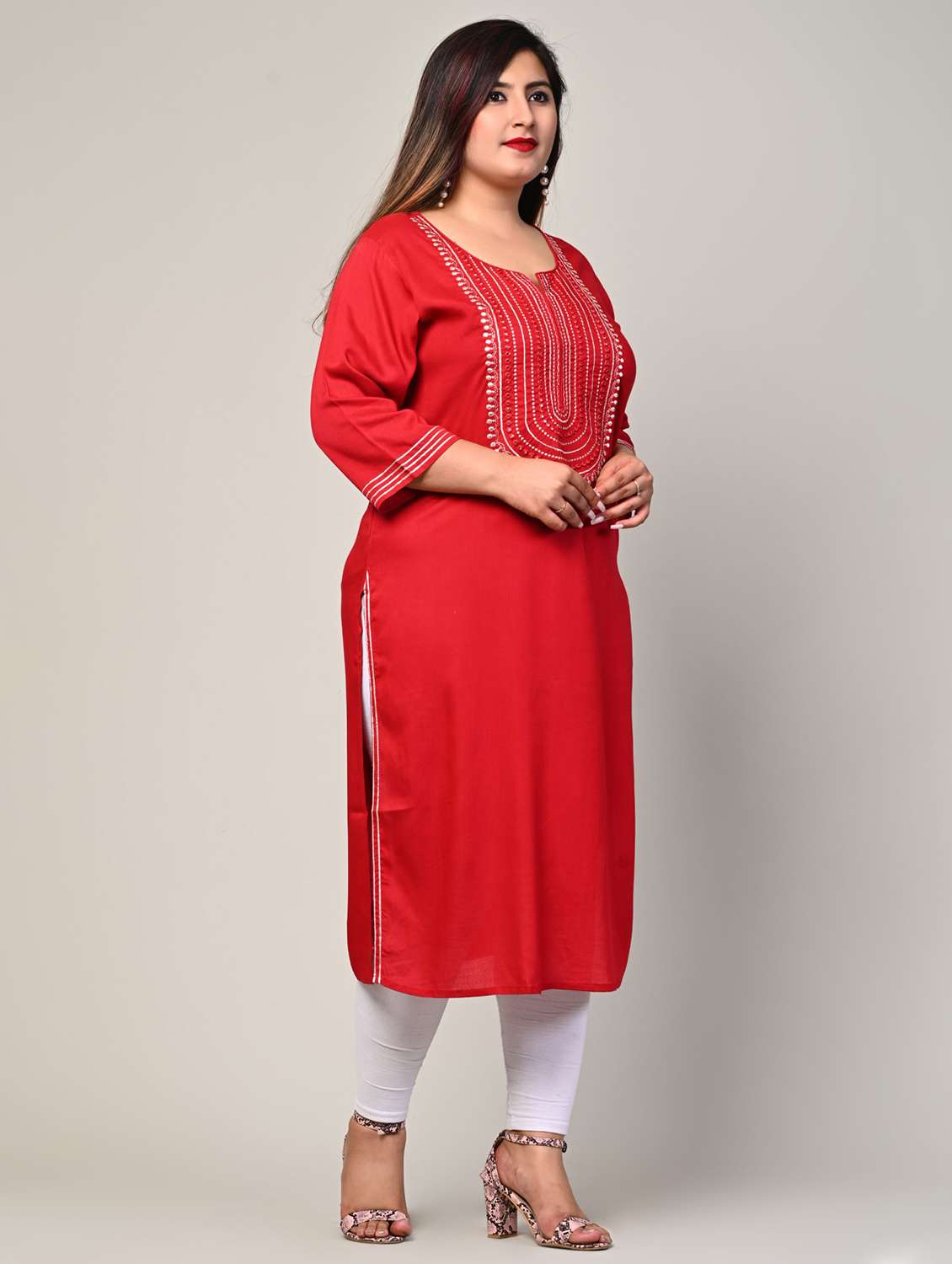 women plus size three quarter sleeve straight kurta - 22076592 -  Standard Image - 1