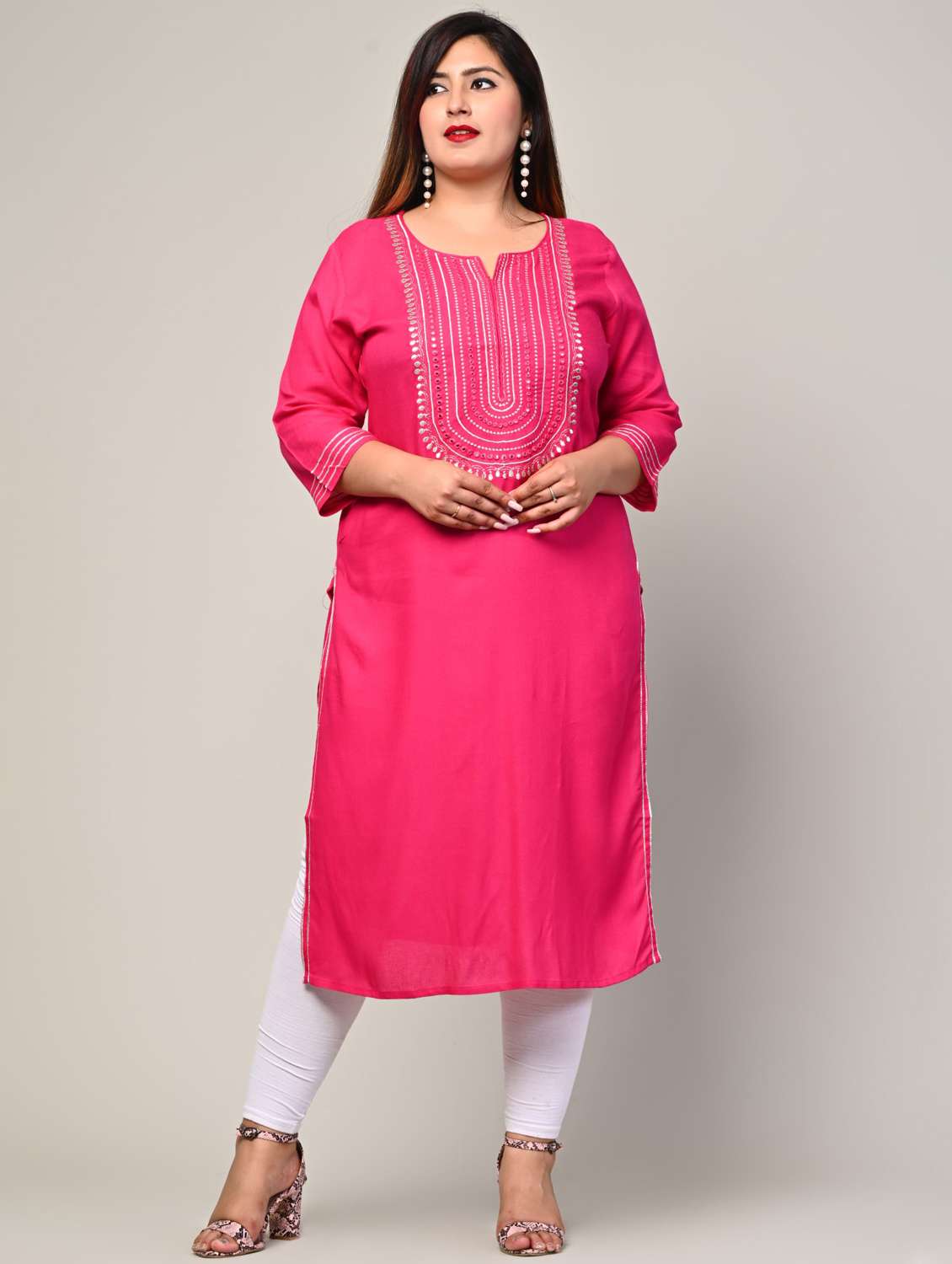 women plus size three quarter sleeve straight kurta