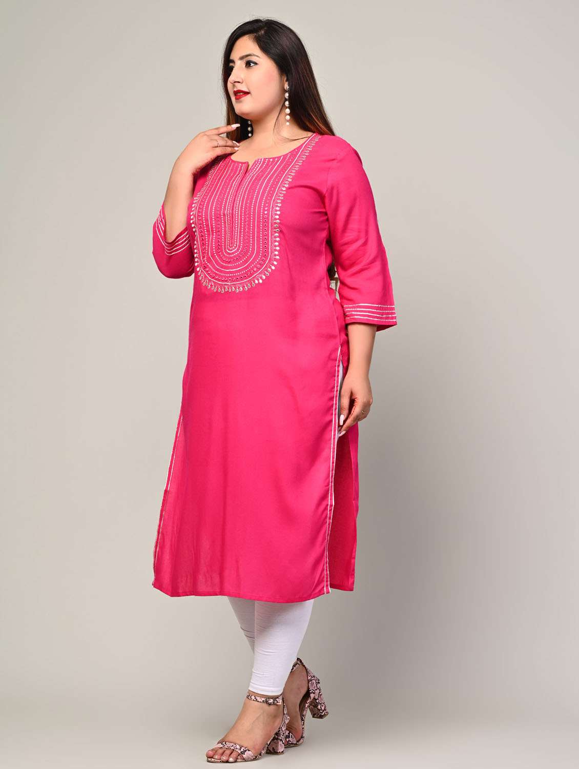 women plus size three quarter sleeve straight kurta - 22076593 -  Standard Image - 1