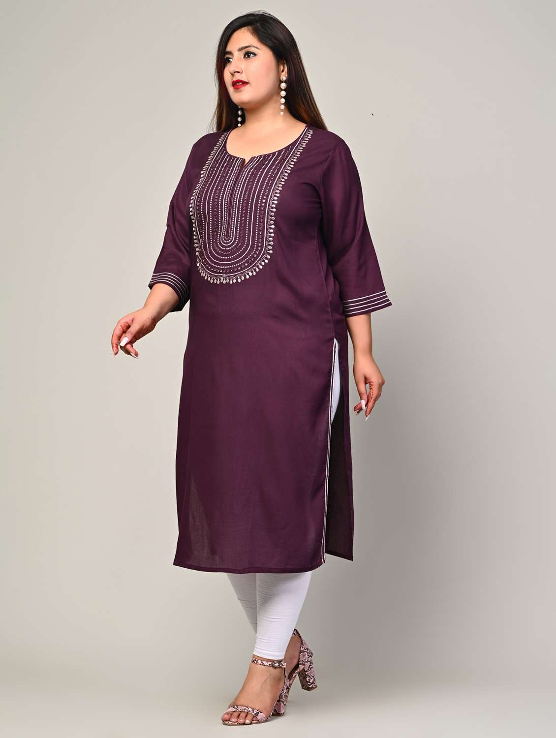 women plus size three quarter sleeve straight kurta - 22076594 -  Standard Image - 1