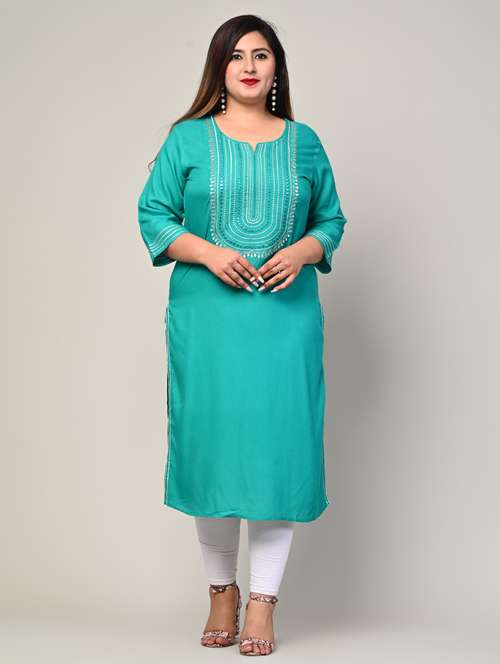 women plus size three quarter sleeve straight kurta - 22076595 - Standard Image - 0