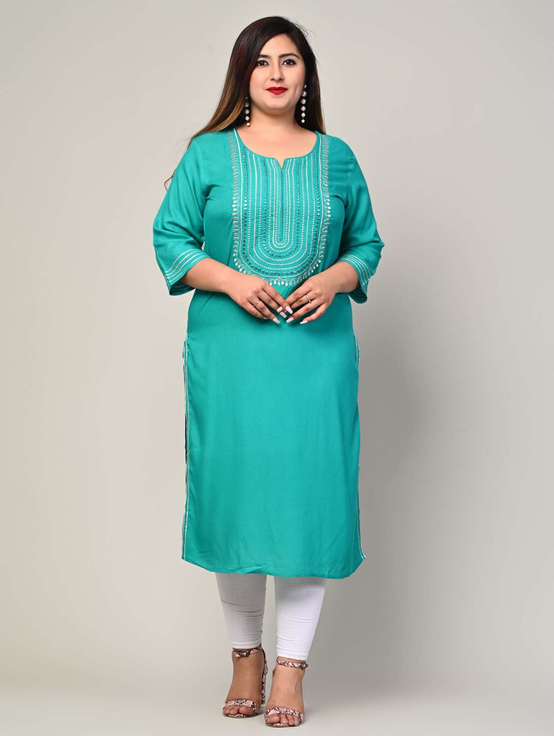 women plus size three quarter sleeve straight kurta - 22076595 - Zoom Image - 0