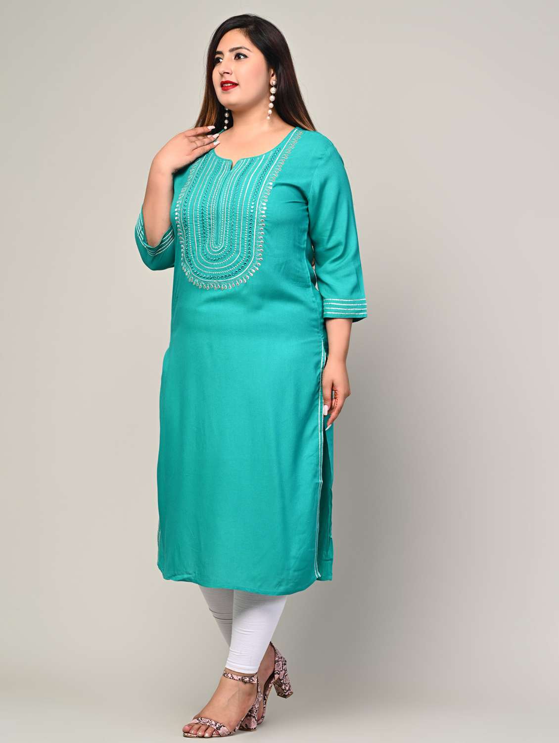 women plus size three quarter sleeve straight kurta - 22076595 - Standard Image - 1