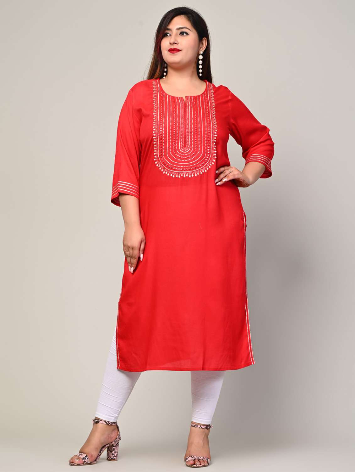 women plus size three quarter sleeve straight kurta - 22076596 - Zoom Image - 0