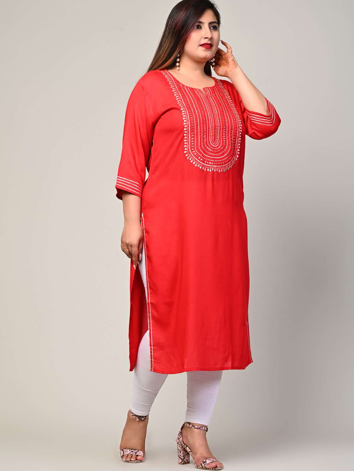 women plus size three quarter sleeve straight kurta - 22076596 - Standard Image - 1