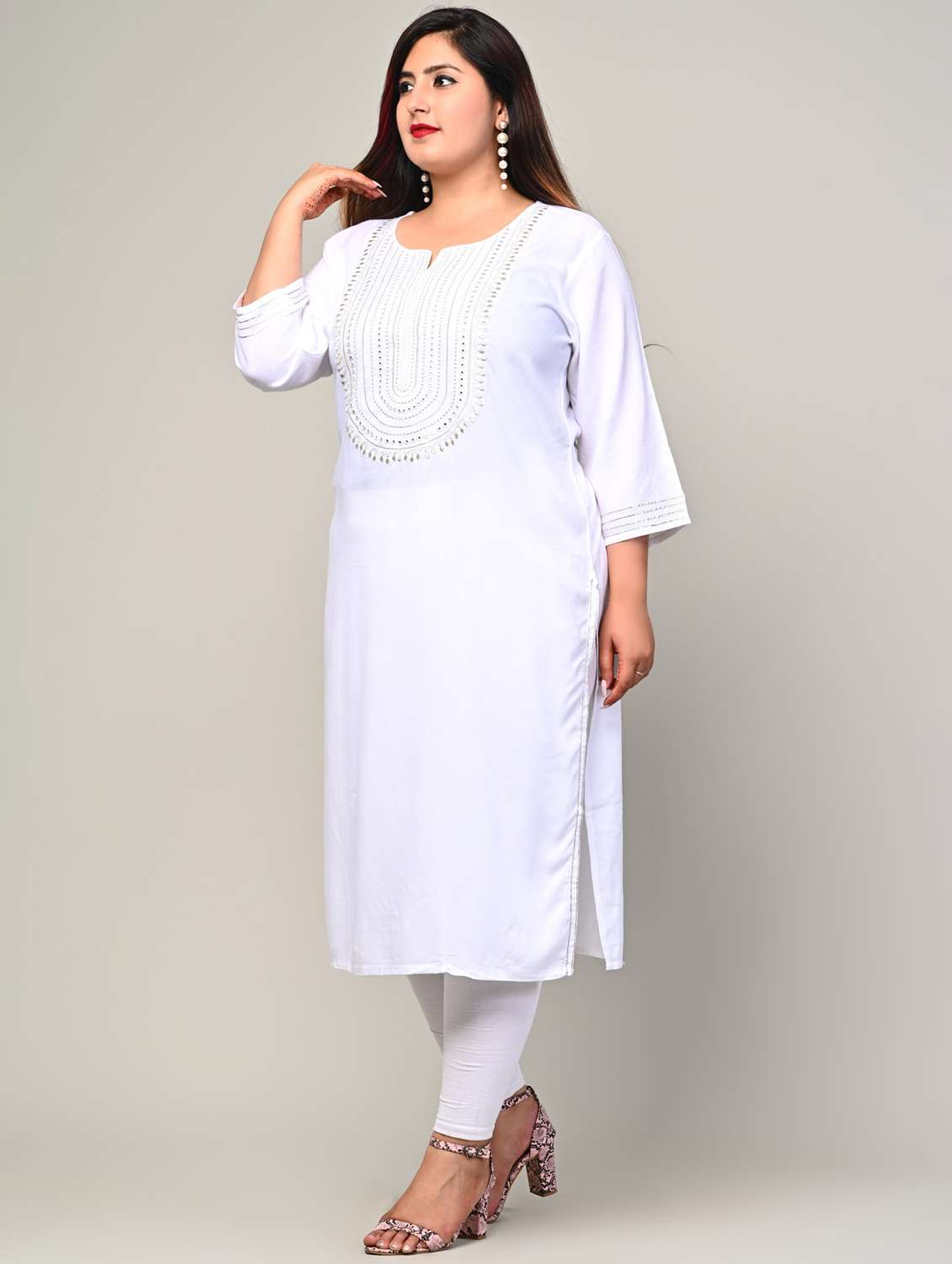 women plus size three quarter sleeve straight kurta - 22076597 -  Standard Image - 1