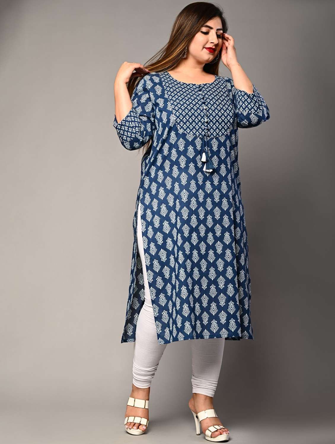 women plus size three quarter sleeve straight kurta - 22076599 -  Standard Image - 1