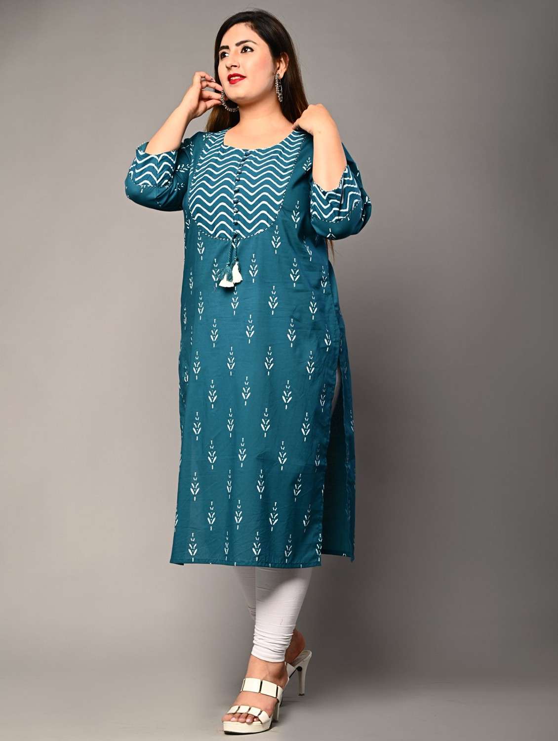 women plus size three quarter sleeve straight kurta - 22076603 -  Standard Image - 1