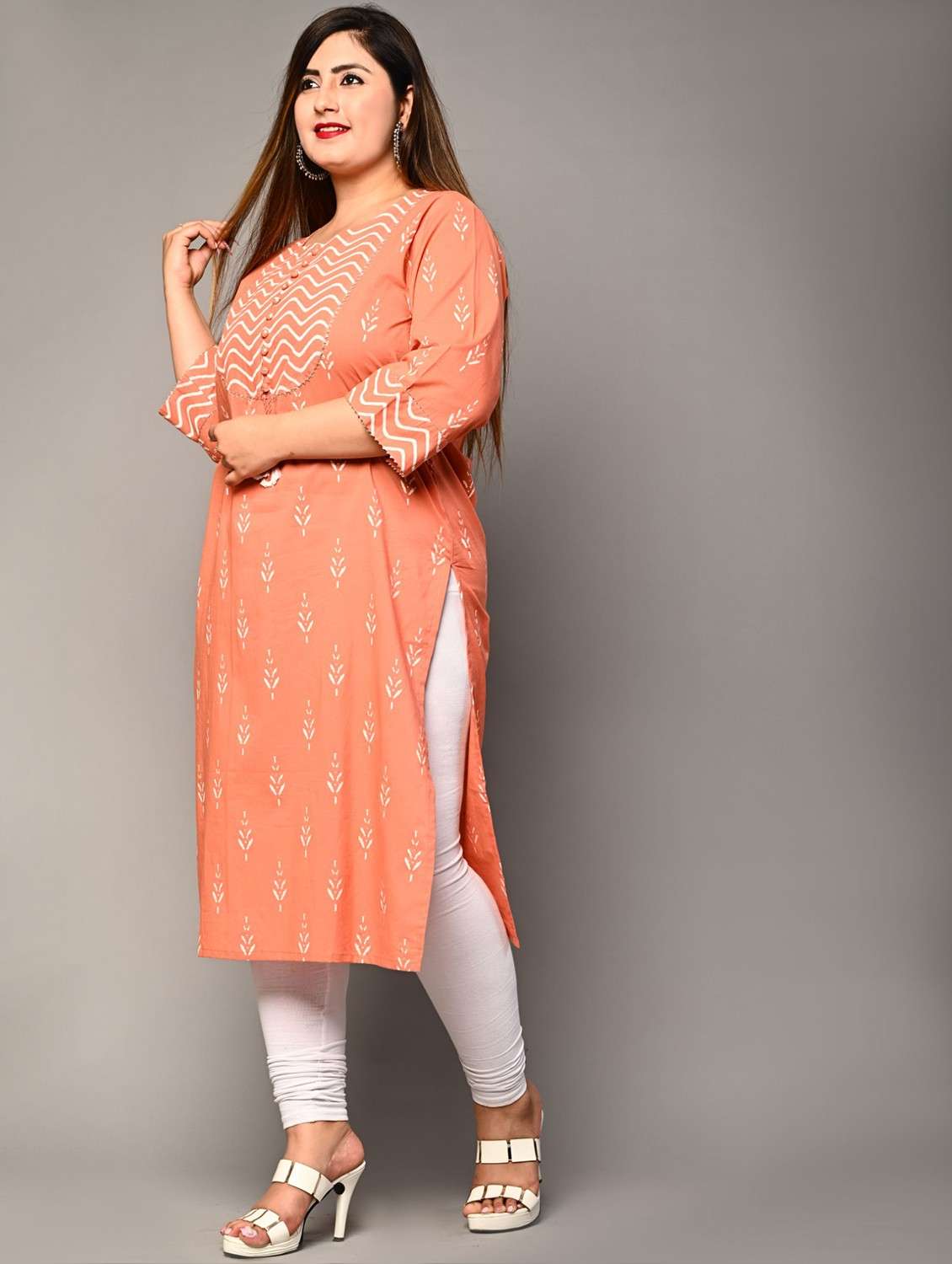women plus size three quarter sleeve straight kurta - 22076605 -  Standard Image - 1