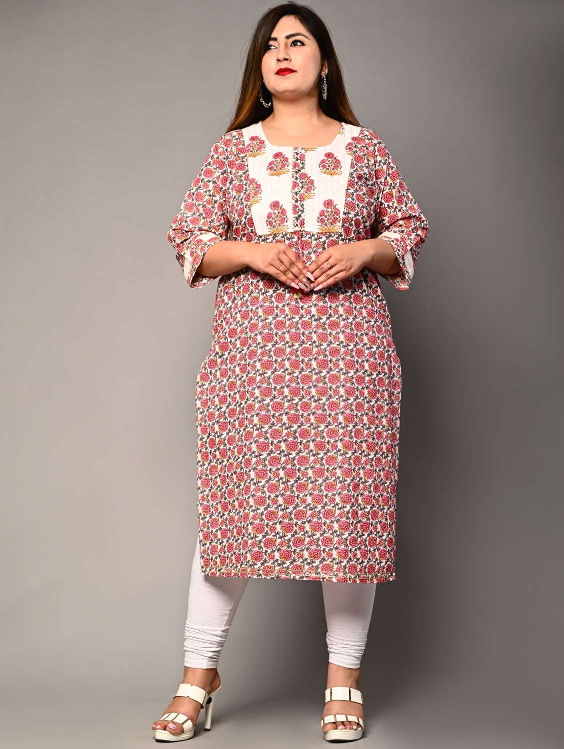 women plus size three quarter sleeve straight kurta