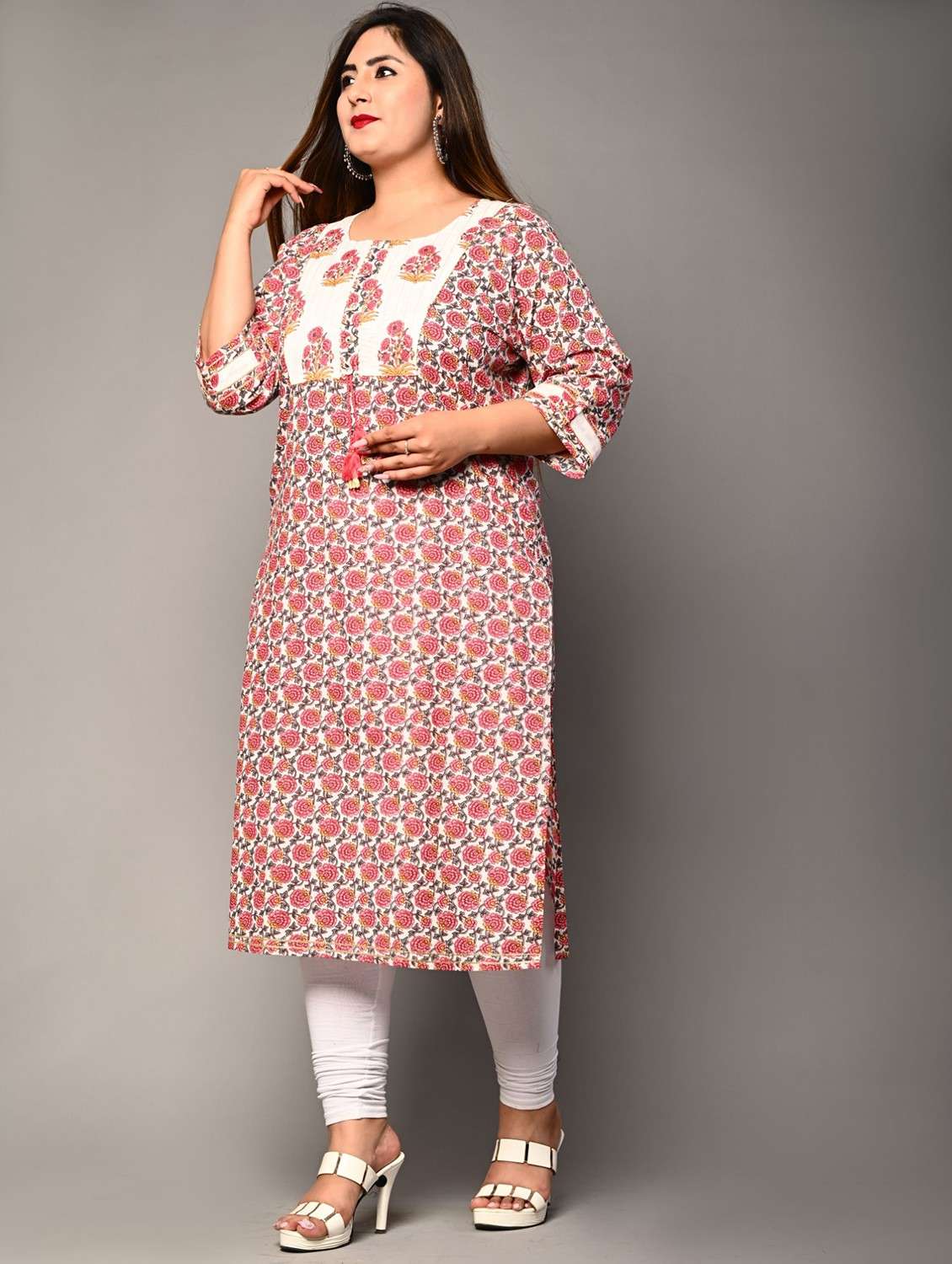 women plus size three quarter sleeve straight kurta - 22076606 -  Standard Image - 1