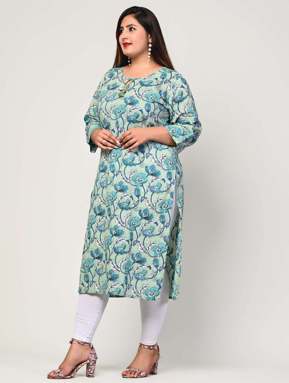 women plus size three quarter sleeve straight kurta - 22076607 -  Standard Image - 1