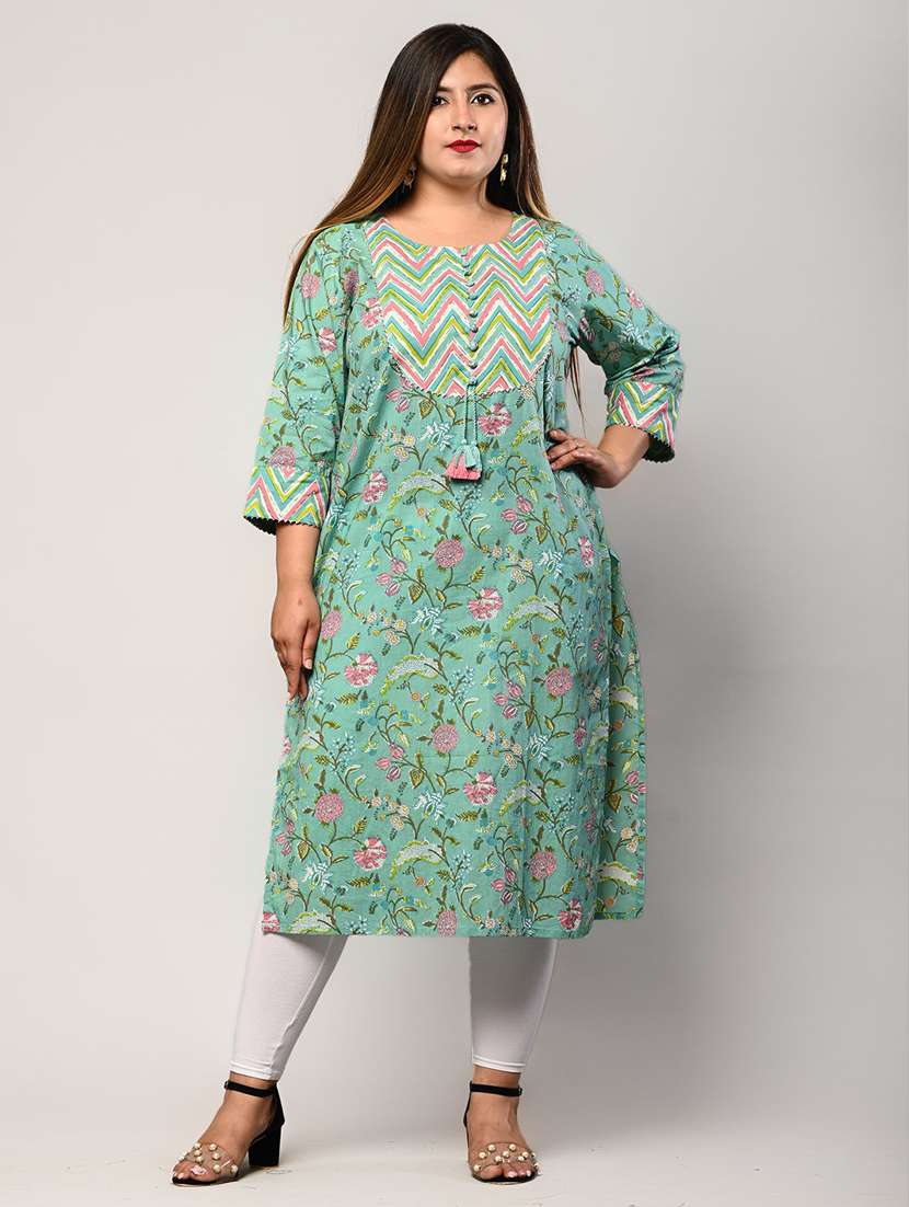 women plus size three quarter sleeve straight kurta