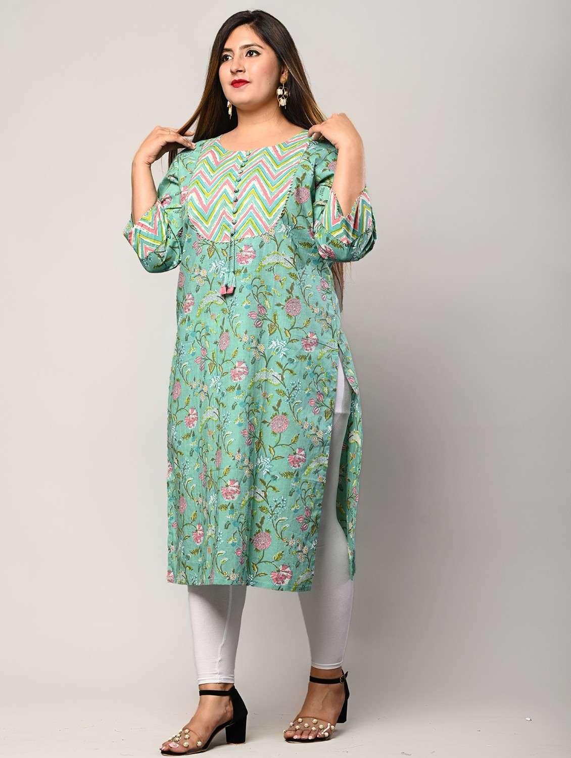 women plus size three quarter sleeve straight kurta - 22076608 -  Standard Image - 1