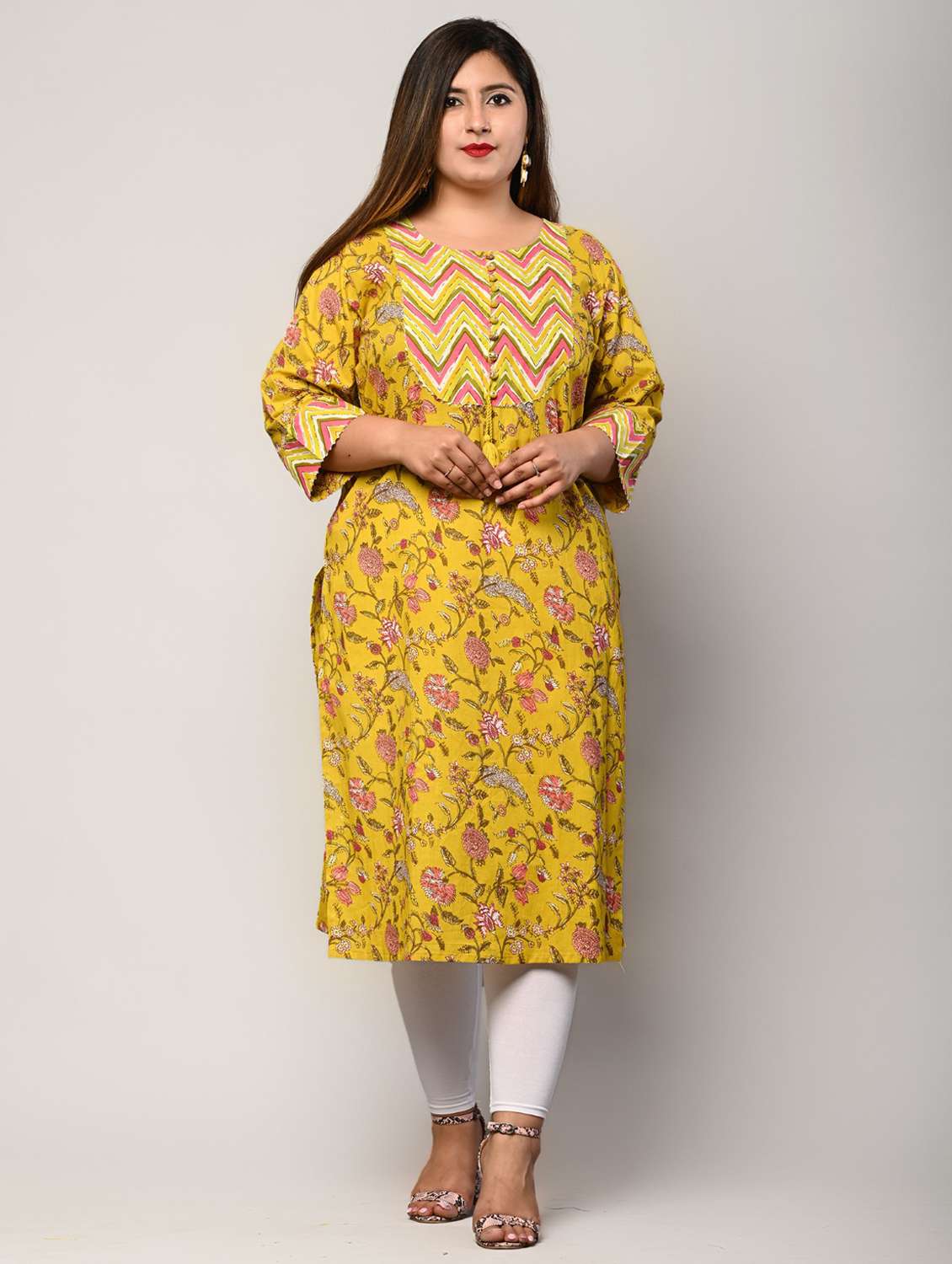 women plus size three quarter sleeve straight kurta
