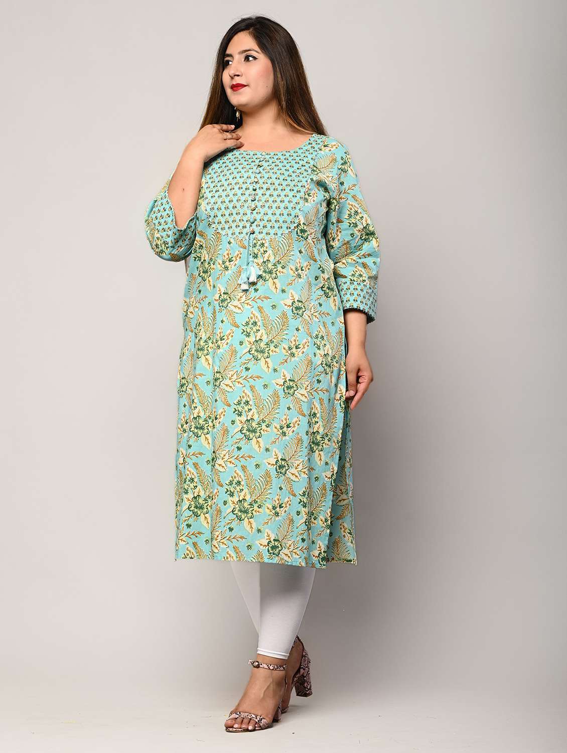 women plus size three quarter sleeve straight kurta - 22076610 -  Standard Image - 1