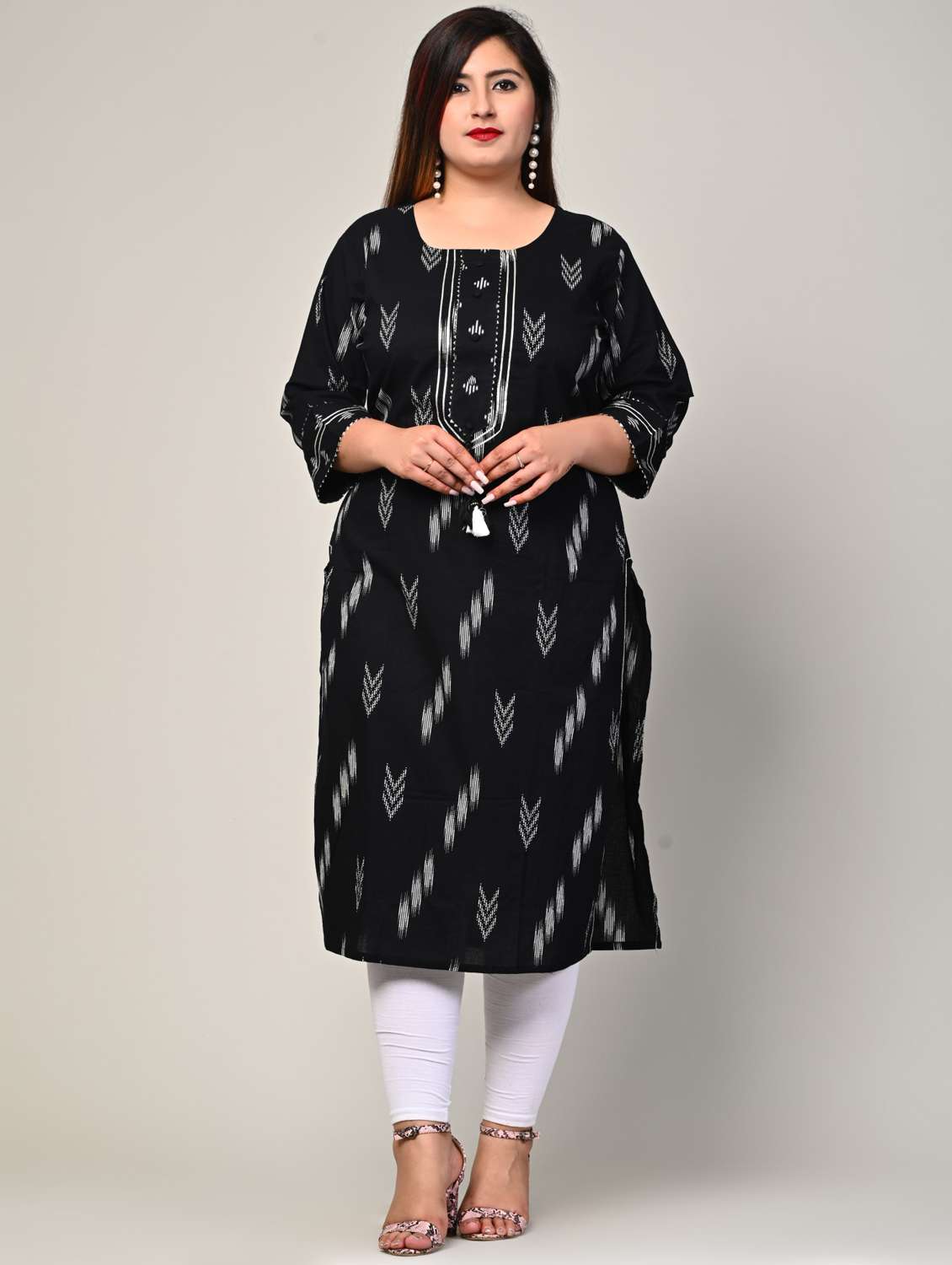 women plus size three quarter sleeve straight kurta
