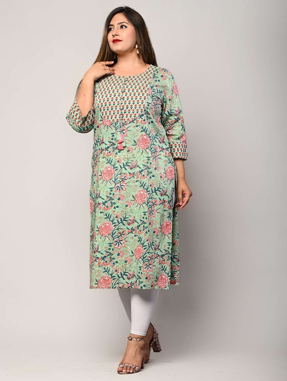 women plus size three quarter sleeve straight kurta - 22076612 -  Standard Image - 1