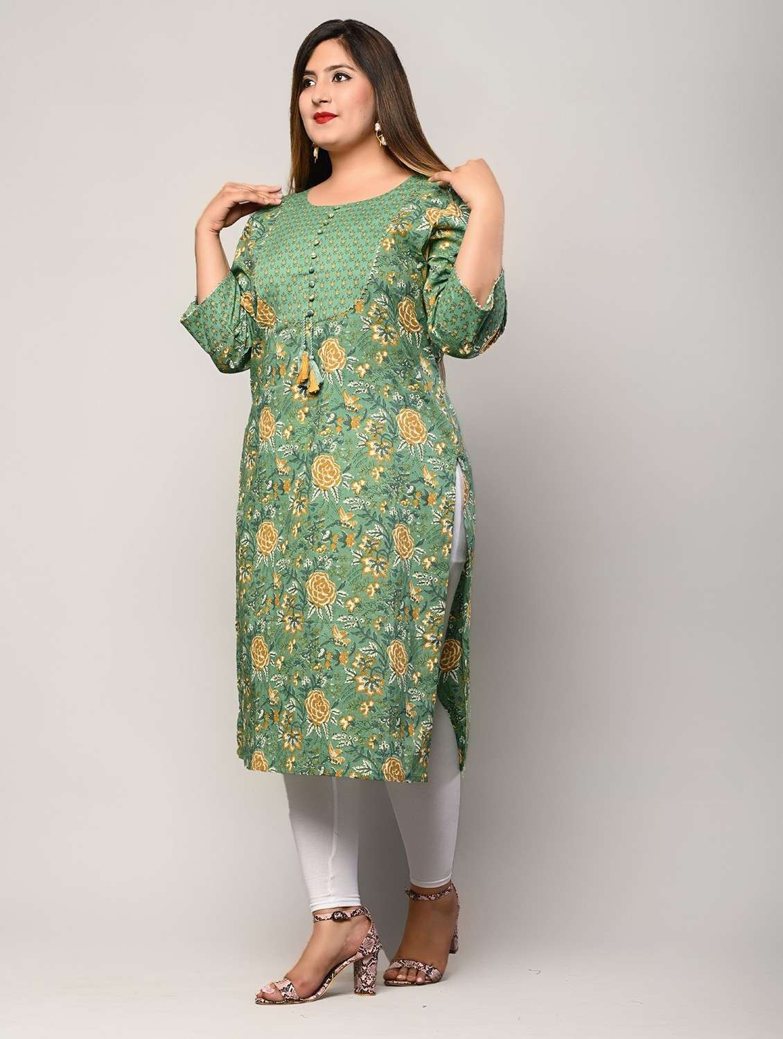 women plus size three quarter sleeve straight kurta - 22076613 -  Standard Image - 1
