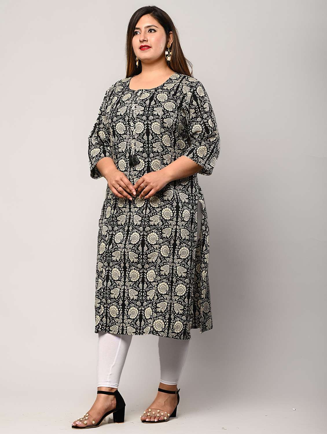 women plus size three quarter sleeve straight kurta - 22076614 - Standard Image - 1