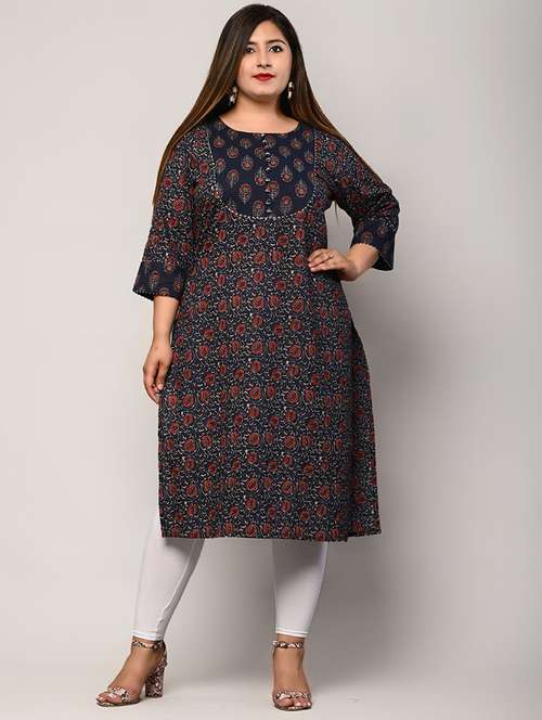 women plus size three quarter sleeve straight kurta - 22076616 -  Standard Image - 0