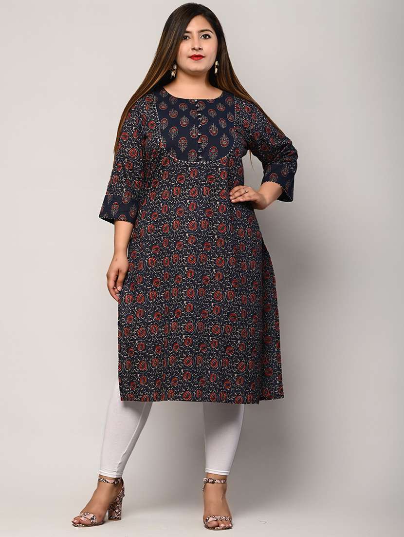 women plus size three quarter sleeve straight kurta