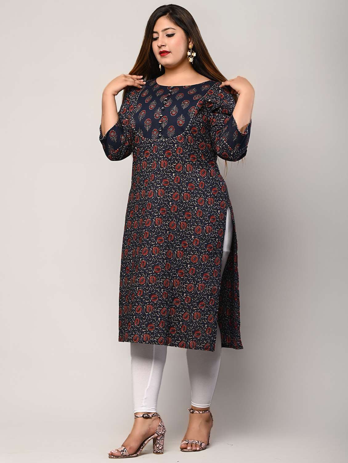 women plus size three quarter sleeve straight kurta - 22076616 - Standard Image - 1