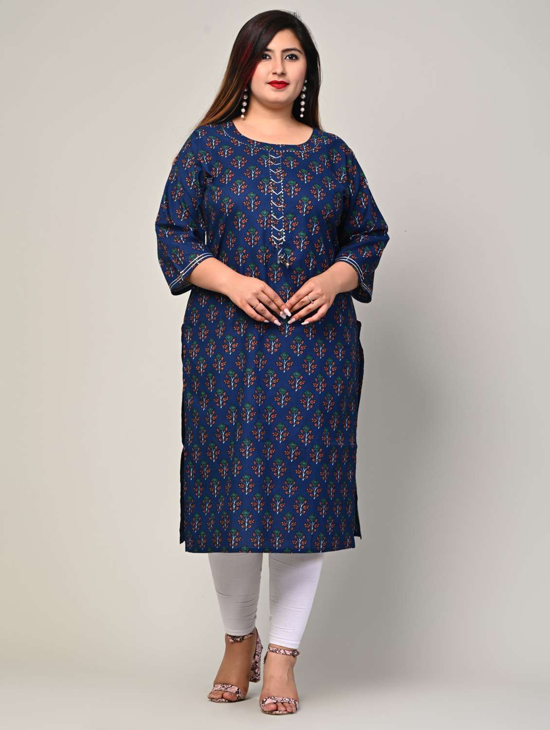 women plus size three quarter sleeve straight kurta - 22076617 - Zoom Image - 0