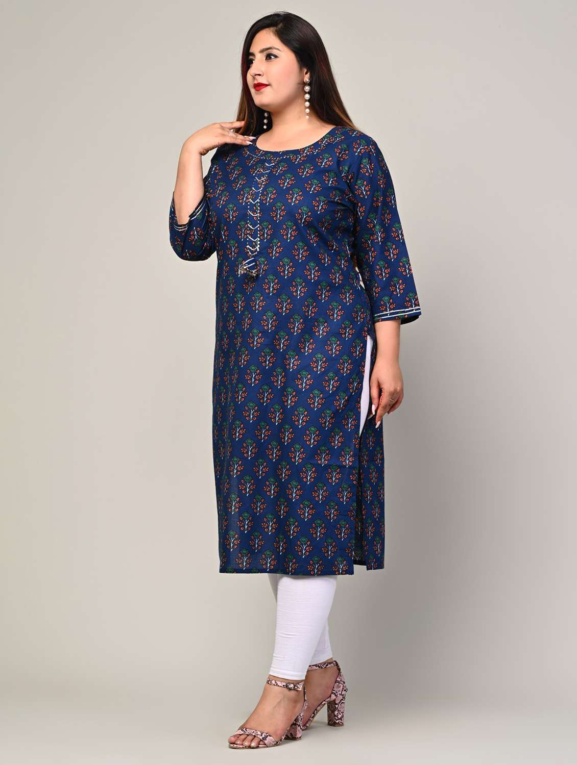 women plus size three quarter sleeve straight kurta - 22076617 - Standard Image - 1