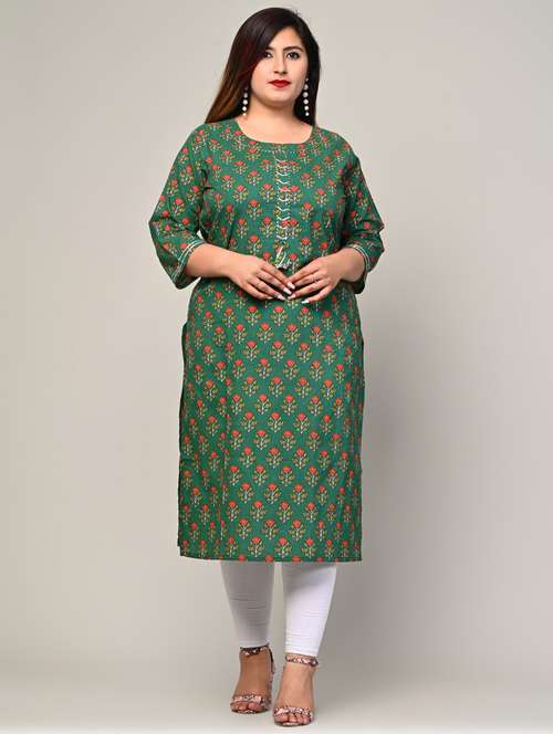 women plus size three quarter sleeve straight kurta - 22076618 -  Standard Image - 0