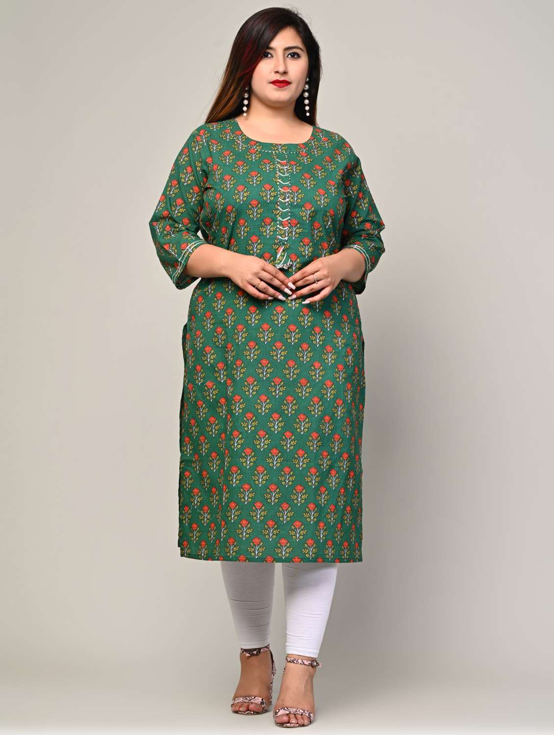 women plus size three quarter sleeve straight kurta