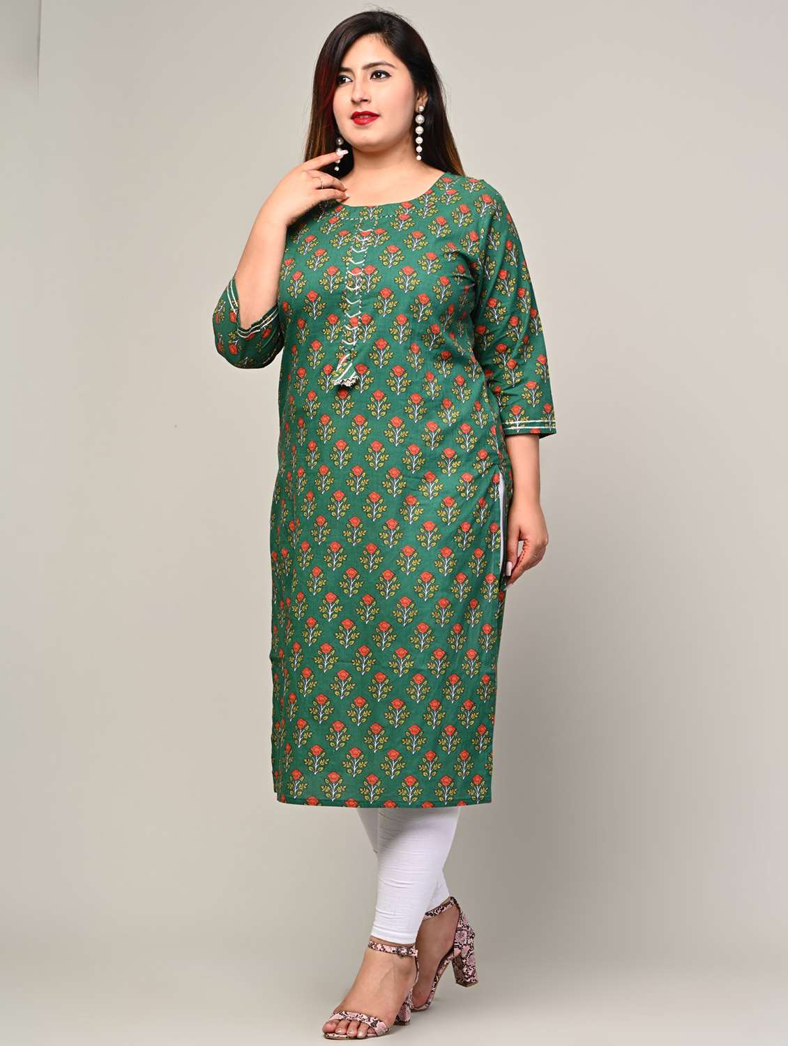 women plus size three quarter sleeve straight kurta - 22076618 -  Standard Image - 1