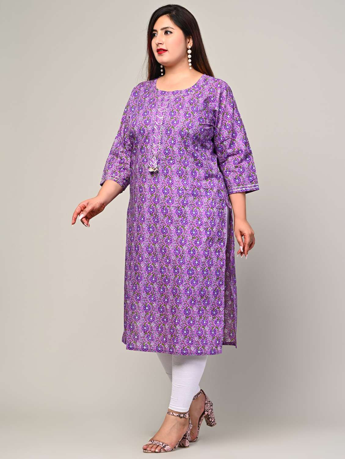women plus size three quarter sleeve straight kurta - 22076619 - Standard Image - 1
