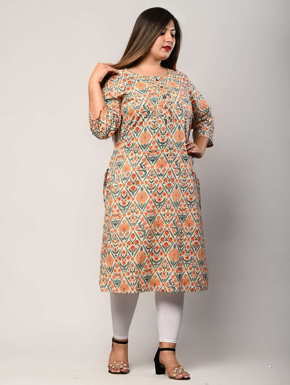 women plus size three quarter sleeve straight kurta - 22076620 - Standard Image - 1