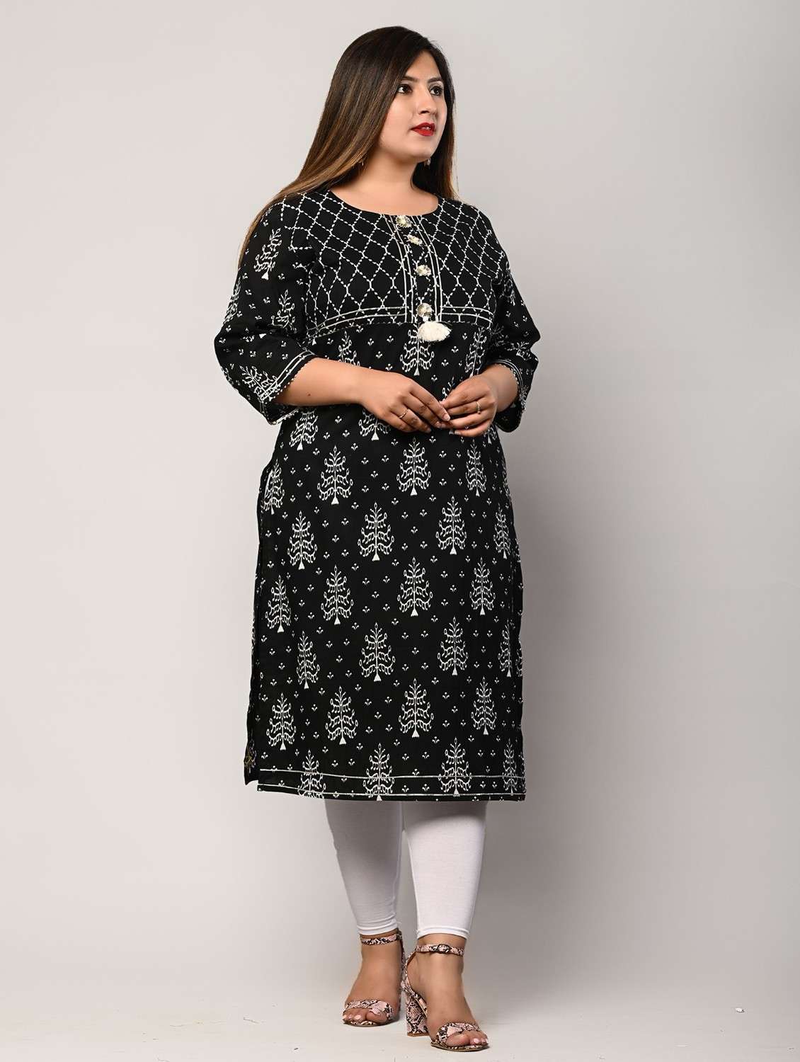 women plus size three quarter sleeve straight kurta - 22076621 - Standard Image - 1