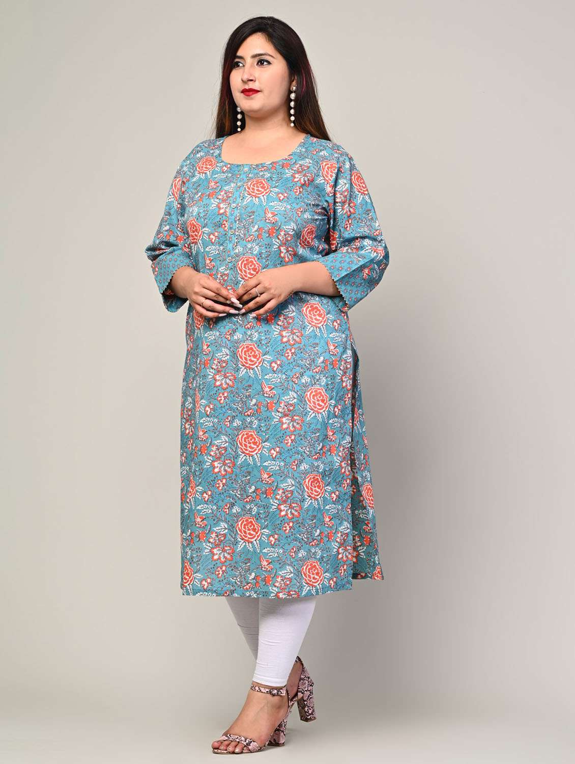 women plus size three quarter sleeve straight kurta - 22076622 -  Standard Image - 1