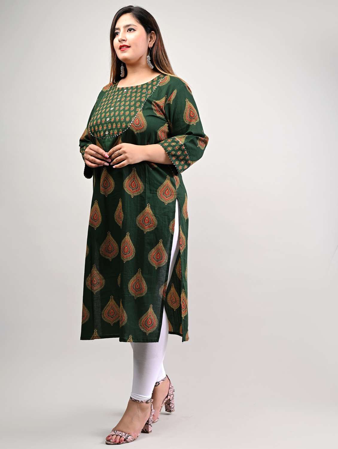 women plus size three quarter sleeve straight kurta - 22076623 - Standard Image - 1