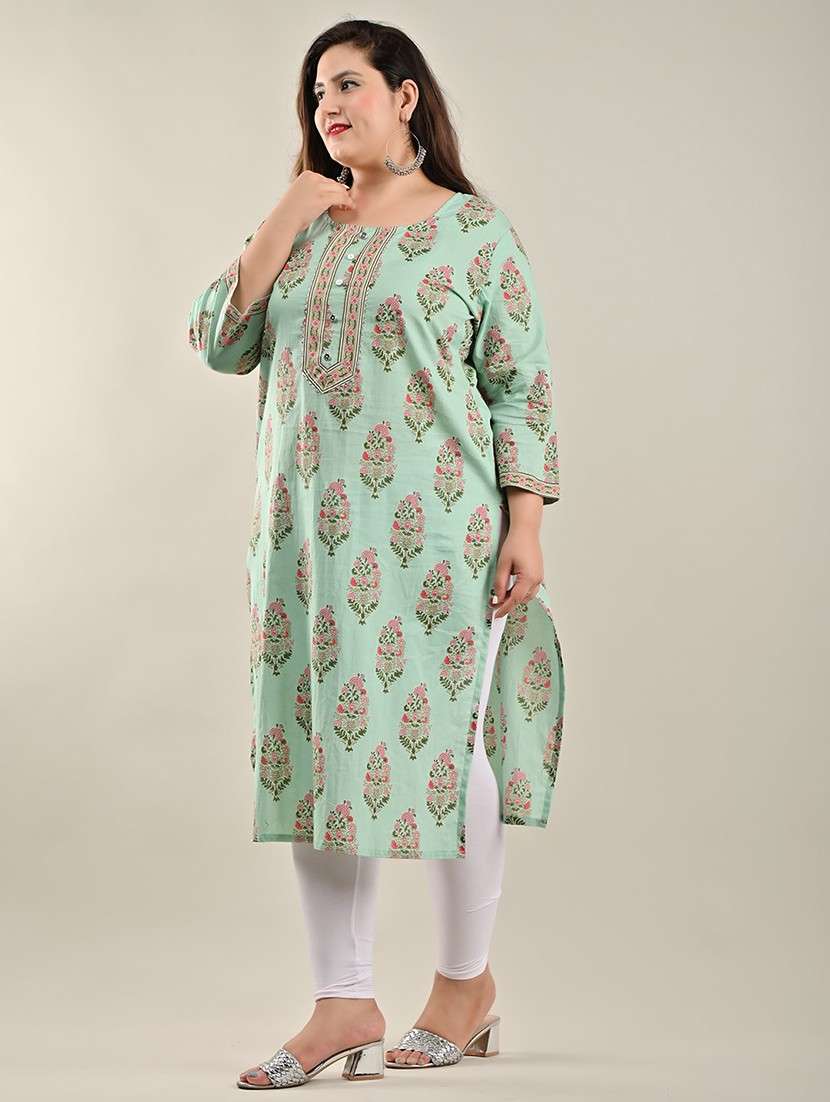 women plus size three quarter sleeve straight kurta - 22076624 - Standard Image - 1