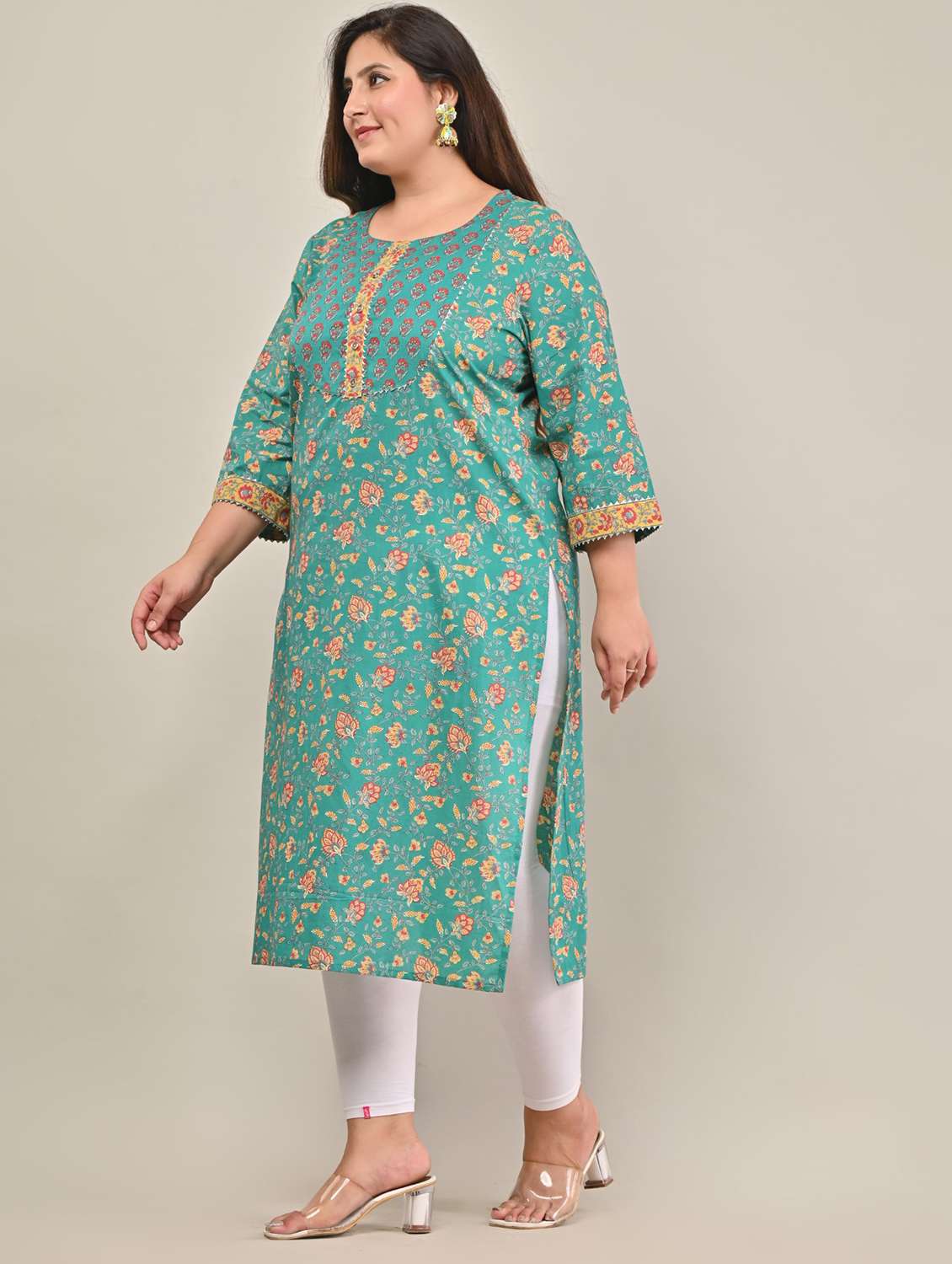 women plus size three quarter sleeve straight kurta - 22076625 -  Standard Image - 1