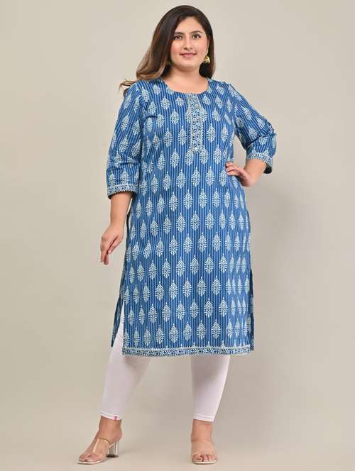 women plus size three quarter sleeve straight kurta - 22076626 -  Standard Image - 0