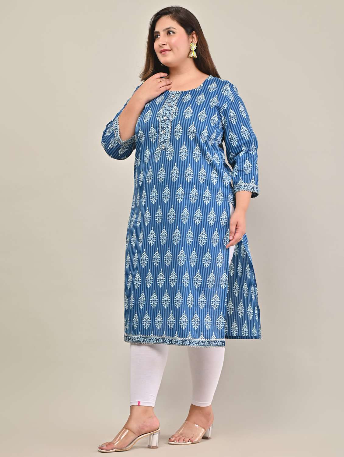 women plus size three quarter sleeve straight kurta - 22076626 -  Standard Image - 1