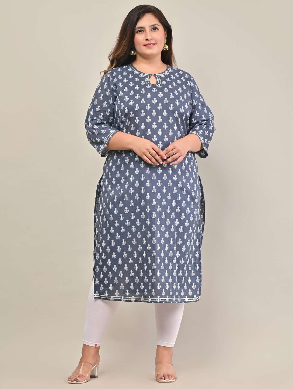 women plus size three quarter sleeve straight kurta