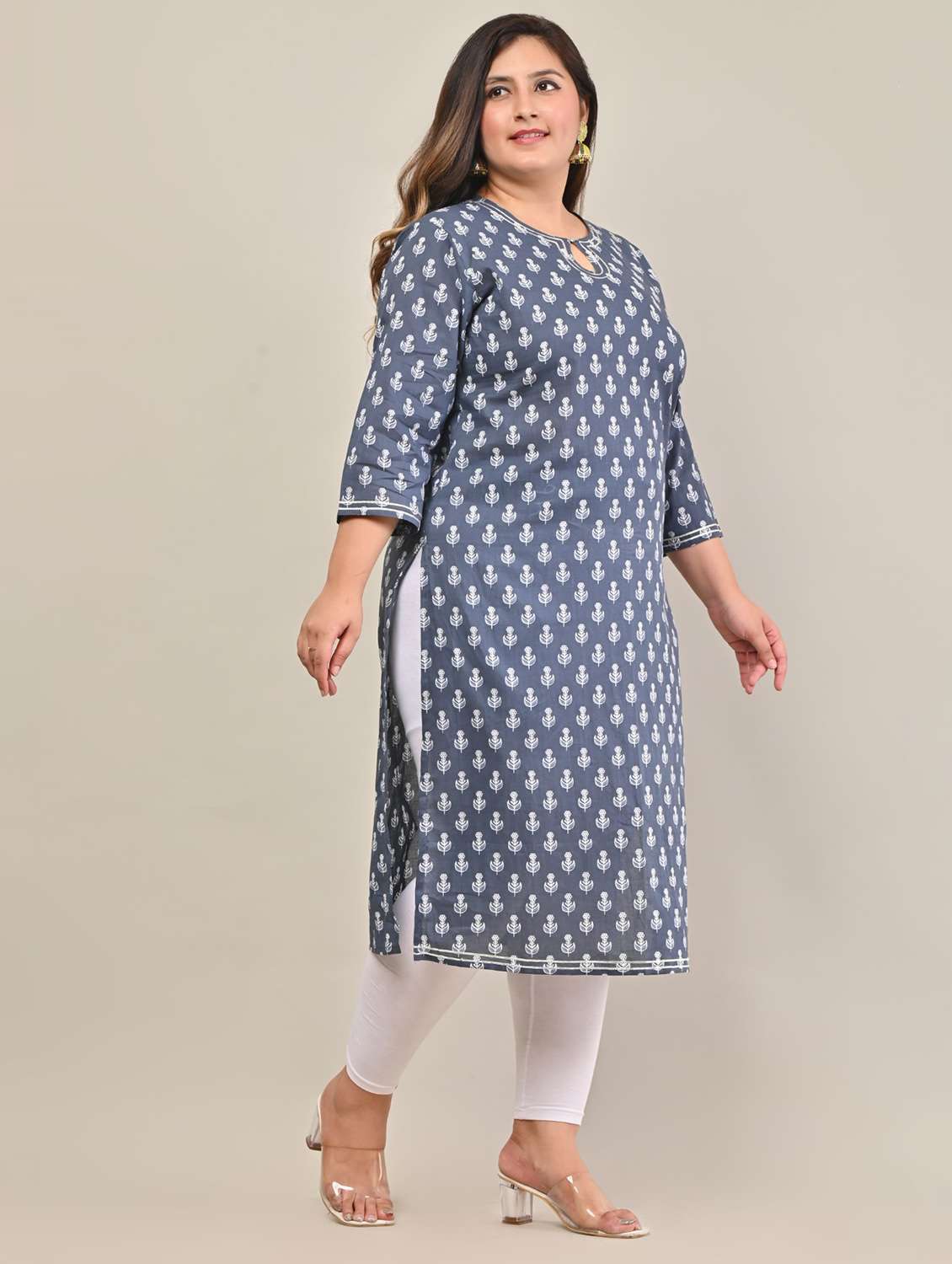 women plus size three quarter sleeve straight kurta - 22076627 -  Standard Image - 1