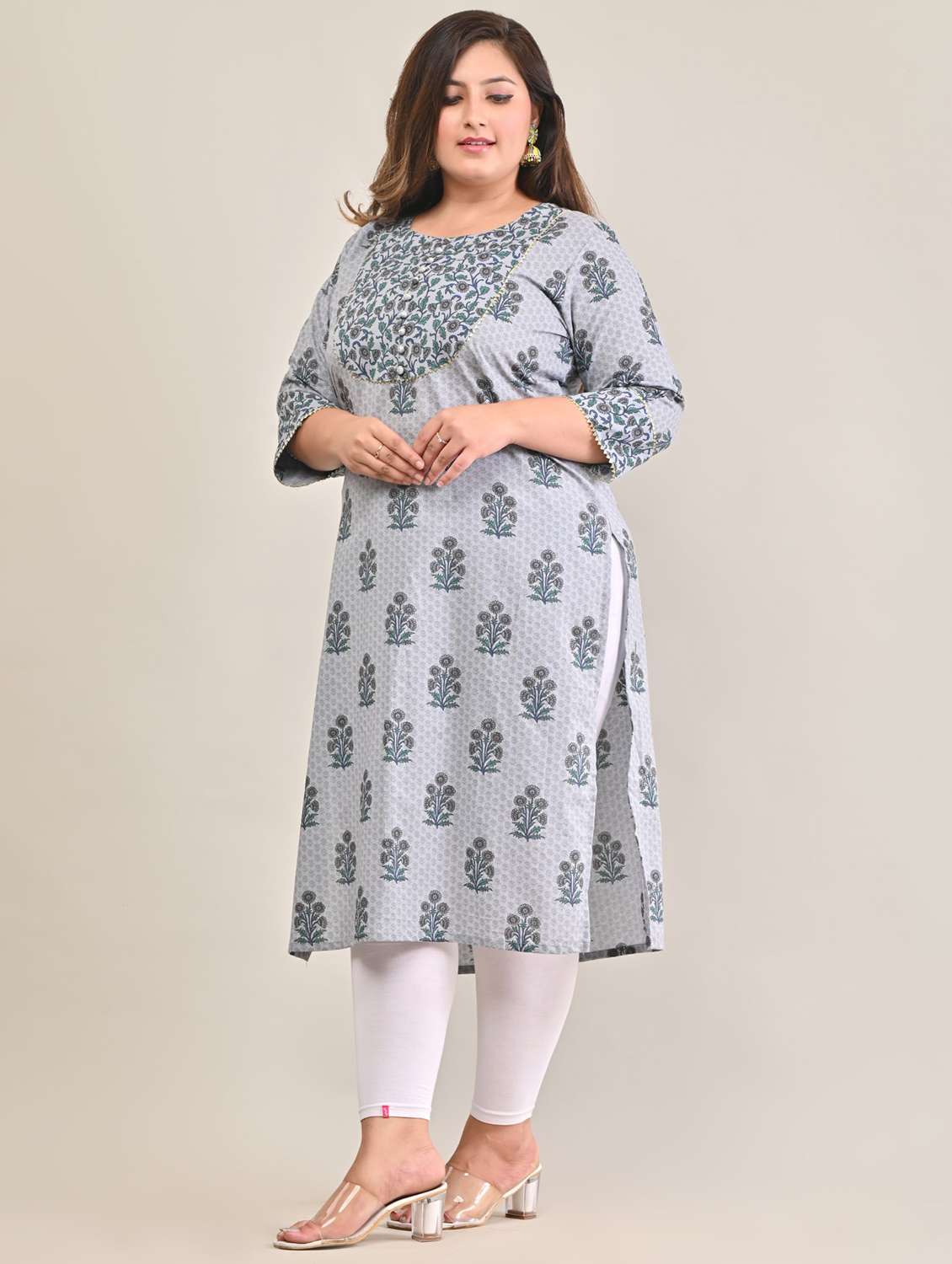 women plus size three quarter sleeve straight kurta - 22076628 -  Standard Image - 1