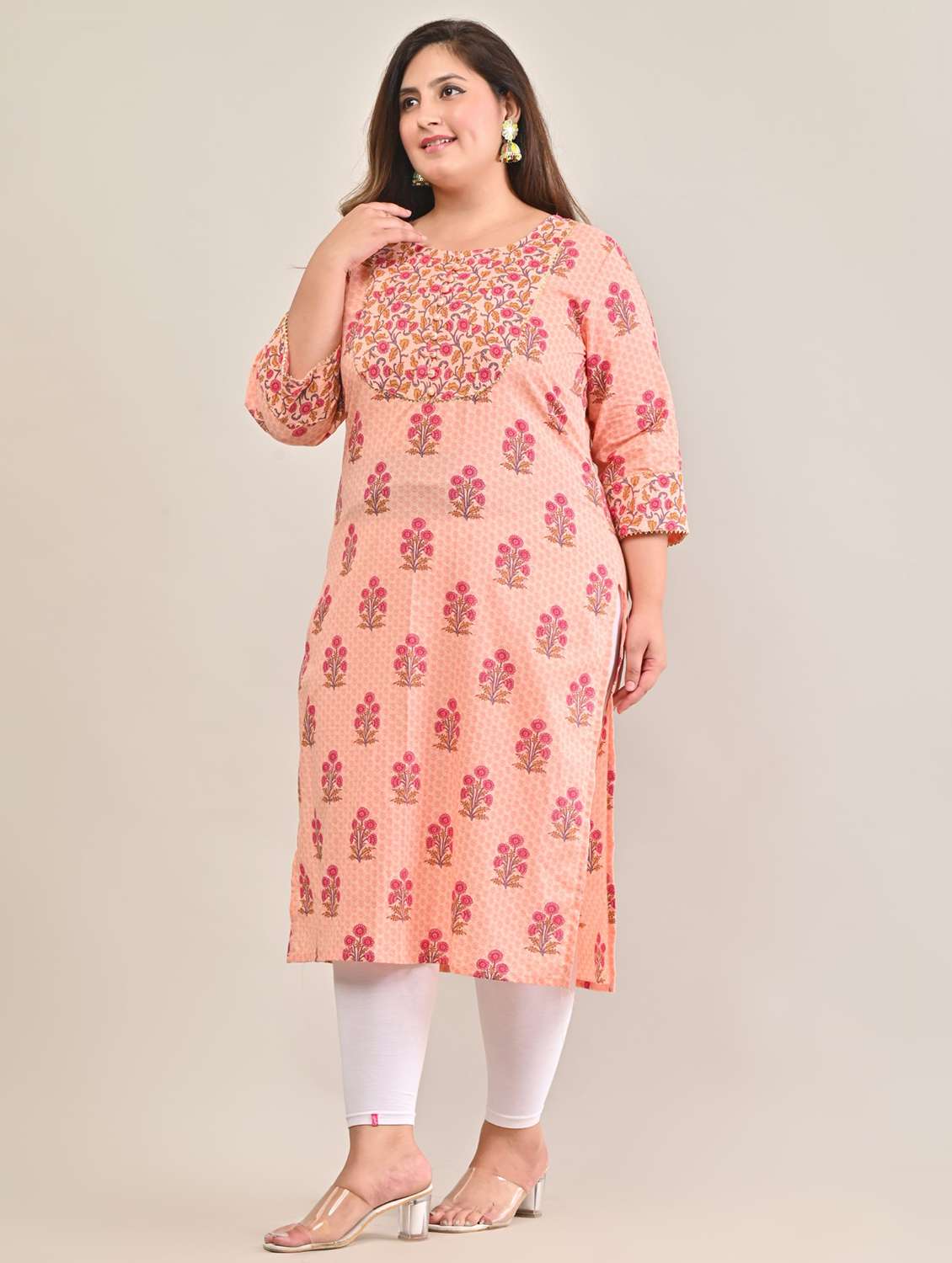women plus size three quarter sleeve straight kurta - 22076629 -  Standard Image - 1
