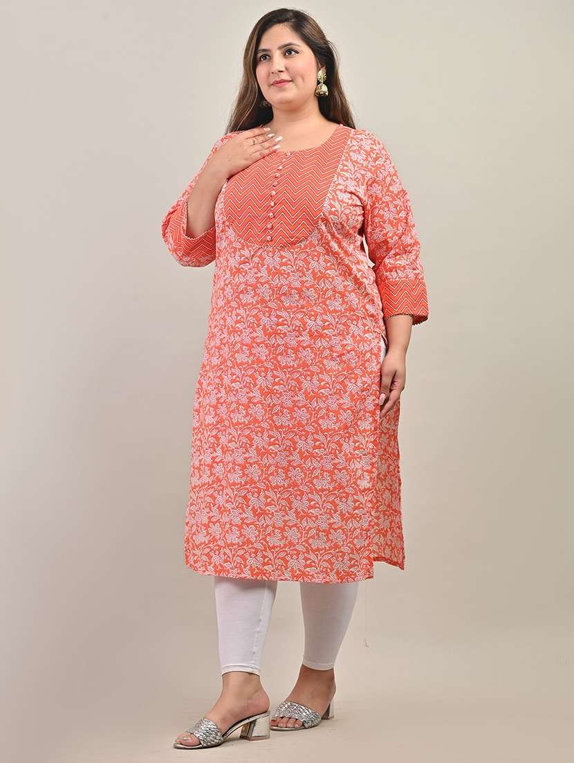 women plus size three quarter sleeve straight kurta - 22076631 -  Standard Image - 1