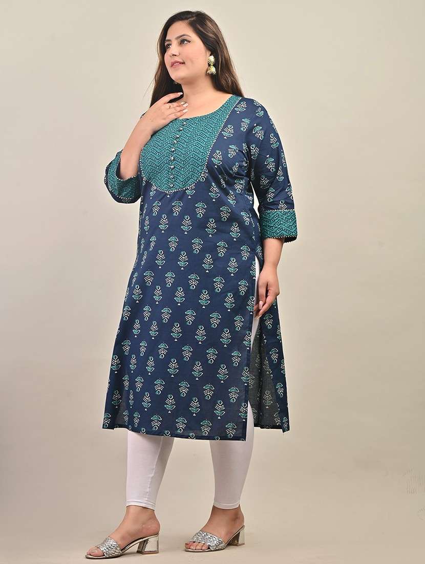 women plus size three quarter sleeve straight kurta - 22076632 -  Standard Image - 1