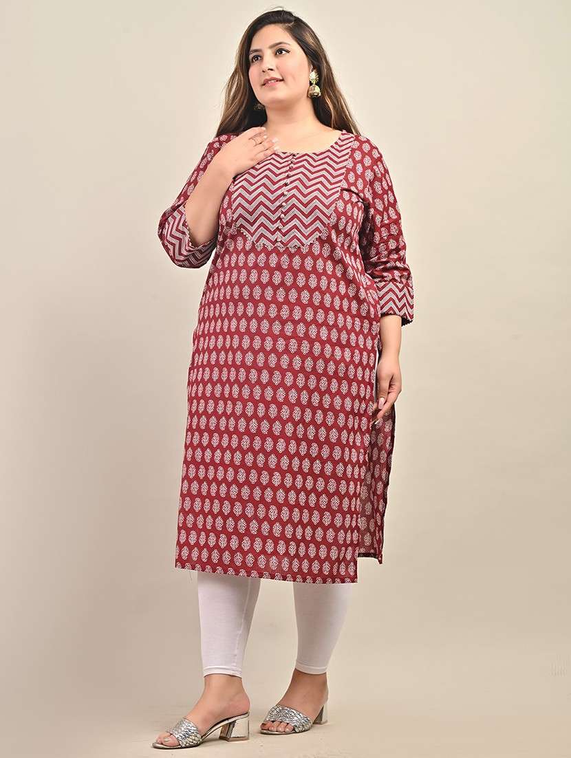women plus size three quarter sleeve straight kurta - 22076633 -  Standard Image - 1